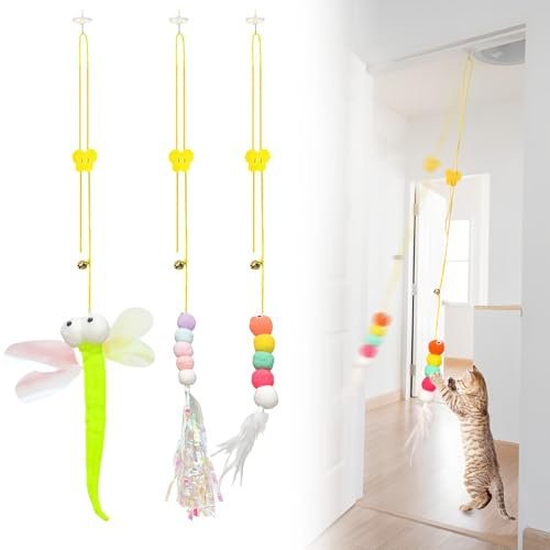 TenaLucy Hängendes Katzenspielzeug Selbstbeschäftigung Katzenspielzeug Türrahmen Interaktives katzenspielzeug für Türrahmen Einziehbares,für Katzenauslauf und Gegen Langeweile,1 PSC(A)