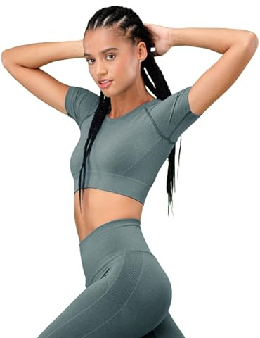 FOCENZA Sportliches Top für Damen mit Kurzen Ärmeln, Crop Top mit Push-Up-Effekt aus Weicher und Atmungsaktiver Mikrofaser, Ideal für Sport, Made in Italy
