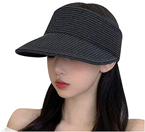 XUEJIANN Visors for Running Women Sun Solid Elegant Hat Hat Women Roll-up Fisherman Wide Foldable Ladies Beach Baseball Caps Short Billed Visors (Black, One Size)