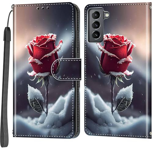 Handyhülle für Samsung Galaxy S22 Hülle, Magnetische Flip Stoßfeste Schutzhülle mit Standfunktion Kartenfächern Klapphülle Handytasche Rosen