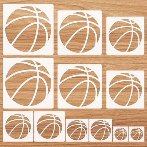 JSRQT 12 Stück Stencil for Painting Schablonen Wiederverwendbare Basketball Malschablonen Malerei Art Malen für Holz Wand Deko Zeichnung Kunststoff Airbrush DIY Scrapbooks Zeichenschablonen