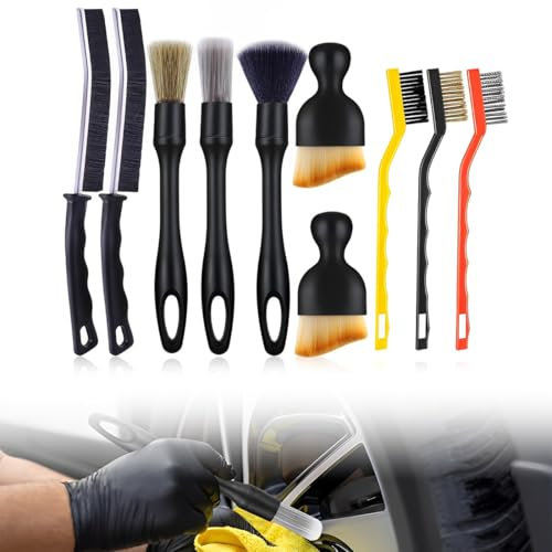 10 Piezas Cepillo Limpieza Coche Interior, Brochas Limpieza Coche, Cepillo Limpieza de Detalles Coche, Car Care Cepillo de Detail, Cepillo Tapiceria Coche, Brocha Limpieza Coche Motor Set