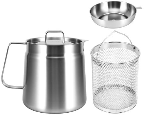 Weskjer 2L Chip Pans With Basket and Lid With Handle, Stainless Steel Oil Filter Pot With Strainer for Storing, Frying, Cooking Grease