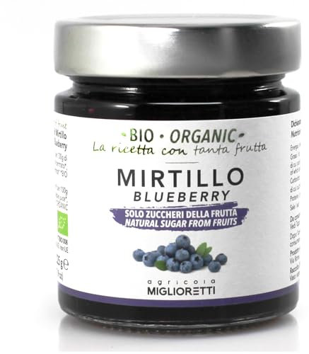 Agricola Miglioretti Composta di Mirtillo Biologica 225g – Senza Zucchero Aggiunto, Dolcificata con Mosto d’Uva, Lavorazione Artigianale Made in Piemonte