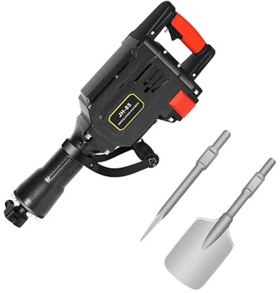 1700W Electric Demolition Jack Hammer 1900BPM Concrete Breaker Pneumatic Drill 60J with 360 ° Rotatable Secondary Handle 1 Pickaxe 1 Shovel Electric Demolition Hammer Drill fit Garden and Lawn