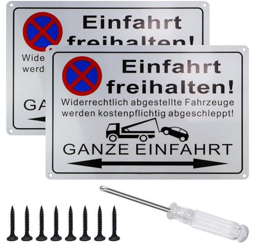Einfahrt Freihalten Schilder - 2 Stück Ein und Ausfahrt Freihalten Schild, 30 * 20cm Aluminium Parken Verboten Schilder mit 1 Kreuzschlitzschraubendreher und 8 schrauben für Außenbereich Innenbereich
