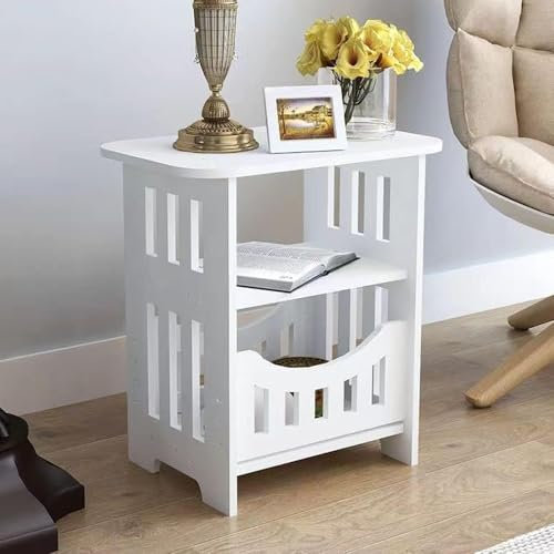 LONENESSL 3 Tier Side Table 32x22x40cm, Small Side Table White Bedside Table Bedroom, Easy Assembly Hallway Coffee Table, Nightstand Storage Shelf for Living Room Bedroom Bathroom Office Hallway