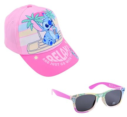 Disney Stitch Baseball Cap und Sonnenbrille für Mädchen, UV-Schutz Sonnenbrille, Sommer Kinder Baseball Cap