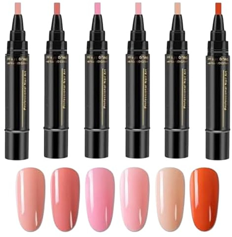 Polishey Nail Polish Pens UK, Quick-Dry 6 Colors Gel Nail Polish Pens, Non UV Gel Nails Polis-h Crafts Pen, Ge-l Nails Polis-h Pen, Soak Off Tools For Women Girls