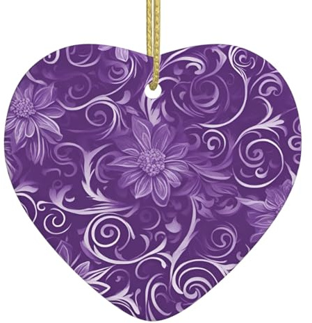 Keramik Hängende Ornament - Floral Wirbel Efeu Druck Weihnachtsbaum Dekoration Herz Handwerk für Zuhause, Party und Outdoor Festivals