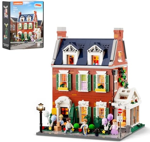 Lumibricks Rote Backstein-Reihenhaus Klemmbausteine mit Licht, Modular Building mit Geburtstags- und Weihnachtsszenen, 2663PCS-Geschenk für Baustein-Fans