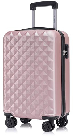 YONSLY Koffer Suitcase M Roségold, Trolley Reisekoffer, Kabinenkoffer Rollkoffer Handgepäck mit 4 Rollen 360°, Hartschalenreisekoffer, Zahlenschloss, Weicher Gummigriff