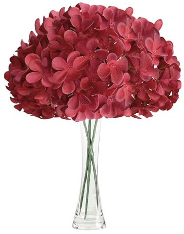 GIUSOBG Ortensie Finte Realistiche 3 Pezzi Fiori Finti 68 CM Ortensie Stabilizzate Vere Tocco Realistico Fiori Decorativi, per Matrimoni, Uffici, Bar, Arredamento Per La Casa, Cucine (Rosso)