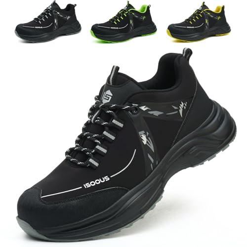 ISOOUS Zapatos de Seguridad Hombre Mujer Comodo Zapatillas de Seguridad | Calzado Trabajo Ligero, Transpirable, Calzado de Seguridad con Punta de Acero, Antideslizantes, Botas de Seguridad
