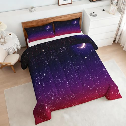 Generisch Mond Sterne Bettdecke 140x200 4 Jahreszeiten, Ohne Bezug, 1 Kissenbezug 70x90, Sternenhimmel Motiv Wende Steppdecke, Schlafzimmer Deko, Geschenke, Superweich - SE1751