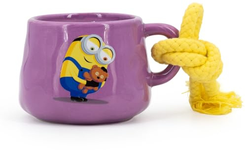 Minions Duftkerze in Tasse mit Kordel (200g) | Bob & Tim | Wiederverwendbarer Keramikbecher | 40h Brenndauer | Deko & Geschenkidee