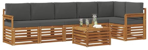 vidaXL Sofagarnituren 7 pcs Natur und Anthrazit Massivholz Akazie, Moderne Garten-Sofagarnituren, robuste Loungemöbel, Akazienmodule für entspanntes Chillen im Freien