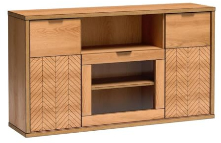 Masseno Kommode CARINI 158 cm Sideboard mit Schubladen und 3 Türen für Wohnzimmer Schlafzimmer Modern 158x40,6x90 cm Eichefarben