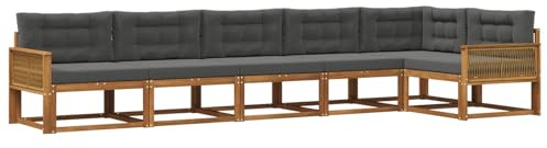 vidaXL Outdoor-Sofagarnitur mit Kissen 6 pcs Natur und Anthrazit, Akazien-Lounge-Set, moderner Outdoor-Sofa, langlebiges modulares Sofa, wetterfester Garten-Sitz