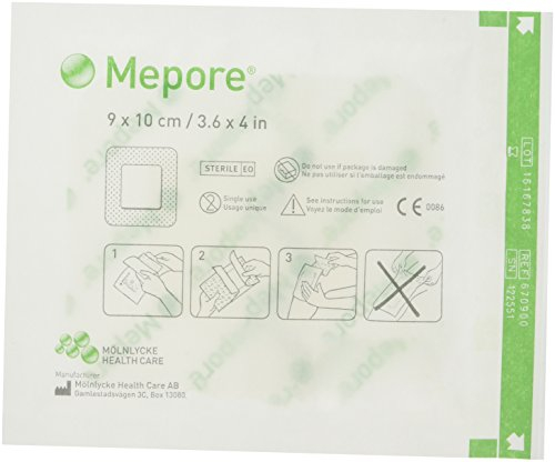 Mepore 670900 Dressing Adhesive, Island, Non Woven Fabric, Semi-Permeable Backing, Sterile, 9 cm x 10 cm (Pack of 50)