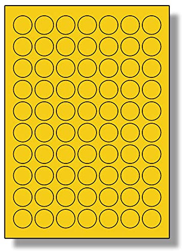 Label Planet® 70 Per Page/Sheet, 5 Sheets (350 YELLOW ROUND Sticky Labels), Matt Permanent A4 Circular Coloured Pricing Stickers, Laser/Inkjet Printer LP70/25RC, 25MM ⌀ Circles, Dots For Colour Coding