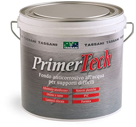 PRIMER TECH GRIGIO TASSANI 0,5 LT PITTURA FONDO ANTICORROSIVO ALL'ACQUA PER LAMIERA, ALLUMINIO, RAME, OTTONE, PLASTICA...