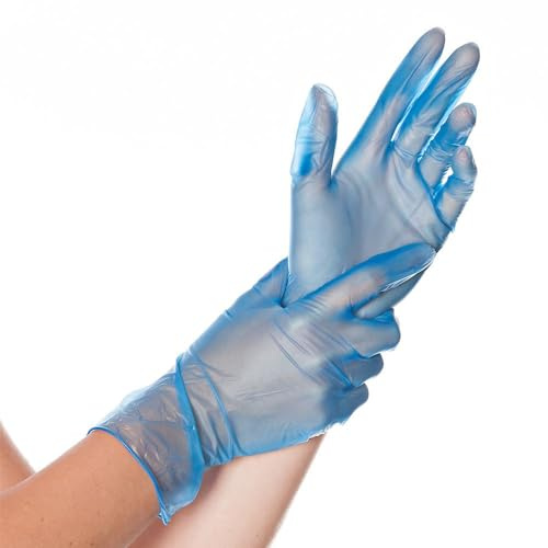 FRANZ MENSCH 1000x Hygostar Einweghandschuhe Ideal, Einmalhandschuhe Größe M, reißfeste Vinylhandschuhe, puderfrei, Handschuhe Einweg aus schwerem Vinyl, Blau in S, M, L, & XL