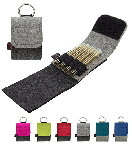 ebos Premium Schlüsselanhänger-Taschenapotheke | Reiseapotheke aus echtem Wollfilz | 4 Schlaufen für Globuli-Röhrchen | Globuli-Tasche, Etui, Mäppchen, Täschchen für homöopathische Hausapotheke | leer | grau
