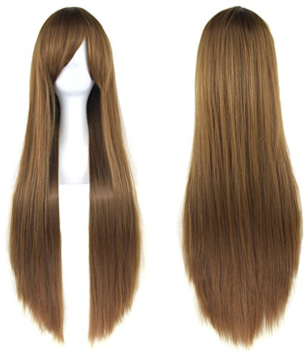 Fouriding 31 Brown Women's Long Straight Cosplay Party Wigs Hairpieces Hair Cap Lolita Style Anime Wig