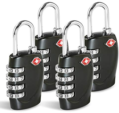 CFMOUR TSA Suitcase Locks - 1, 2, 3, 4, 5, 6 Pack 4-Dial Security Travel Combination Padlock for Suitcases Luggage Case Bag Code Lock - Black (Pack of 4)