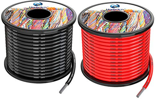 Silikon-Elektrodraht, 14 AWG, 16 AWG, 18 AWG, Verlängerungskabel, 2 Leiter, parallel, weiche und flexible Haken, sauerstofffreie Stränge, verzinnter Kupferdraht 10 awg,Schwarz: 7.6 m,Rot: 7.6 m