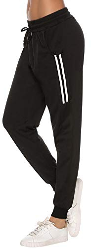 Sykooria Damen Jogginghose Sporthose Lang Yoga Hosen Freizeithose Laufhosen Baumwolle High Waist Trainingshose für Frauen mit Streifen-Streifen B-schwarz-M