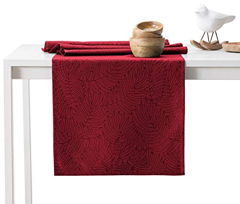 AmeliaHome Tischläufer 40x120 cm Lotuseffekt Wasserabweisend Blätter Bordeaux Gaia