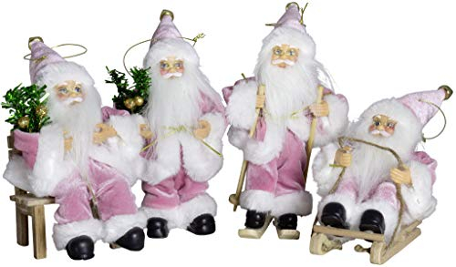 Christmas Paradise Deko-Figur Weihnachtsmann 4er Set Weihnachtsbaum-Schmuck Santa 4 Designs 18cm Rosa
