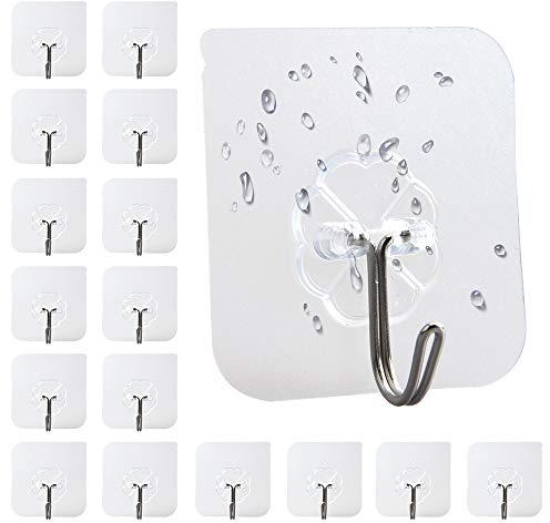 Ganci adesivi trasparenti,Gancio a parete per cucina in plastica impermeabile Asciugamano da bagno Ganci a soffitto Adatto Utilizzato in Cucina Bagno 20 Pezz