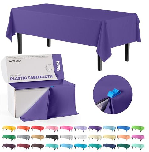 Exquisite Rouleau de Nappe jetable en Plastique Violet 137 cm x 90 m avec Cutter Pratique Coupe jusqu'à 12 nappes rectangulaires en Plastique 2,4 m