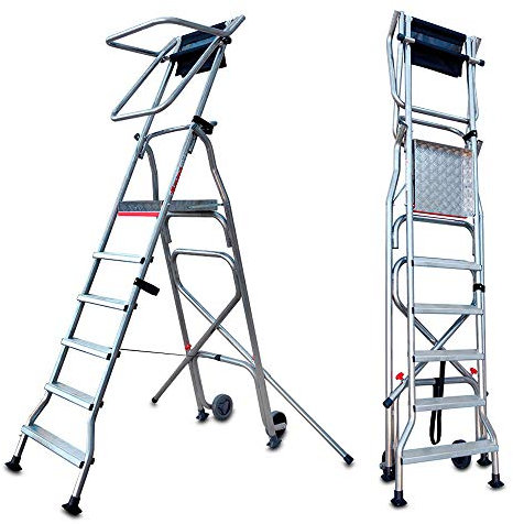 Faraone - Escalera con Plataforma PL6-282x72x37cm - Escalera 6 Peldaños - Escalera Plegable de Aluminio - Uso Profesional - Fácil de Transportar - Uso en Industrias y Grandes Superficies