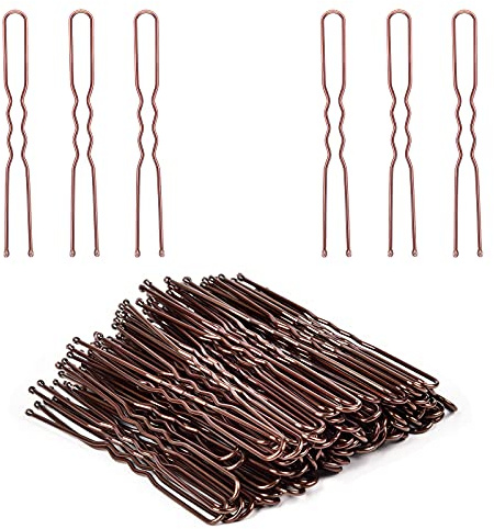 IKOCO 2.4 U Shaped Hair Pins for Women, Bun Pins with Storage Box, Brown