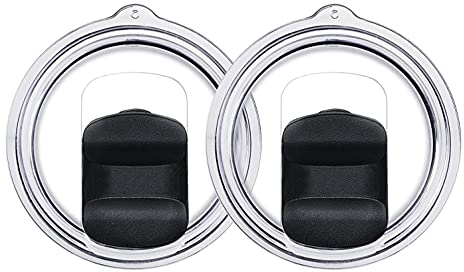 Becherdeckel – passend für Yeti Rambler oder Old Style RTIC Kaffeebecher – Ersatz für verschüttungssichere Ozark Trail Deckel – Magnetischer auslaufsicherer Schiebedeckel (schwarz, 2 x 300 ml)