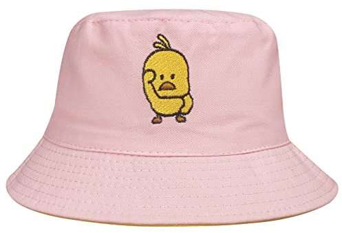 QOOEQPQY Unisex Fischerhut, modisch, wendbar, bestickt, doppelseitig, zum Tragen, Pink-Gelb, Einheitsgröße