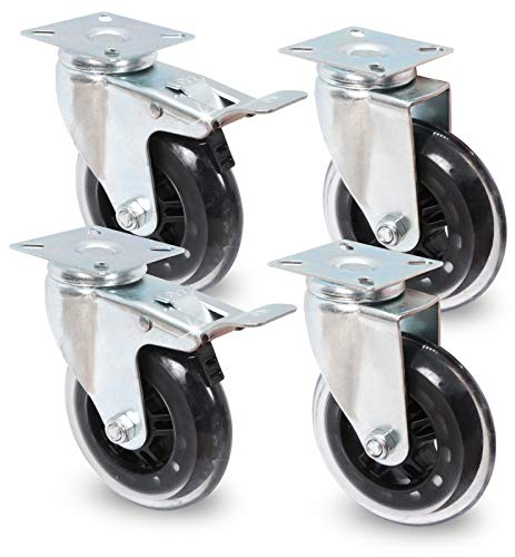 PRIOstahl Transportrollen Lenkrollen Bremse Bremsrollen Möbelrollen - 1 Rollen-Set: 2 x Lenkrolle + 2 x Lenkrolle mit Bremse 75 mm Transparente Rollen Hartbodenrolle für Möbel Palettenmöbel Rollwagen
