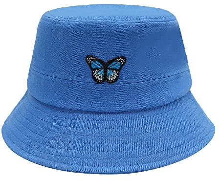 ZLYC Unisex Mode Bestickte Fischerhüte Sommerhut Outdoor-Hut Für Jugendliche(Schmetterling blau)