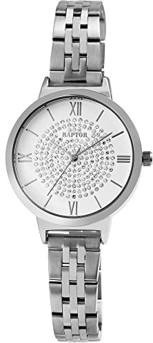 Raptor Marienne Damen-Uhr Edelstahl Similisteine Faltschließe Analog RA10230 (silberfarbig)