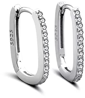 VICKWOOD Creolen Klein Eckig 15 mm Damen Ohrringe Echt 925 Silber Vergoldet mit 18K in Gold/Silber Schmuck Geschenk für Frauen (Zirkonia_Silber)