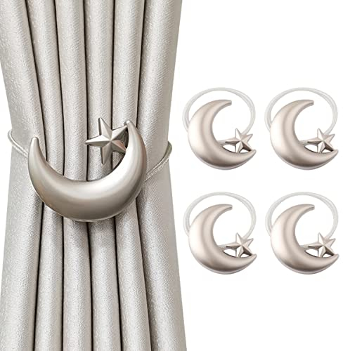 CANJUXK Raffhalter Magnetisch, Gardinen Raffhalter, 4 Stück Kreative Gardinenhalter-Moon and Star (SMALL Star Moon)
