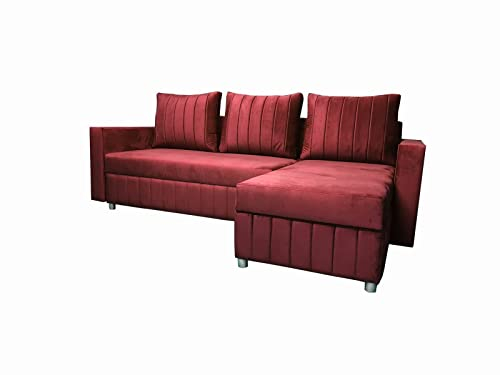ML Furniture Ltd Sofa mit Schlaffunktion, Model Denwer 226 cm x 150 cm, Wohnlandschaft, Ecksofa Klein, Couch Monolith Stoff Farbe: Rot