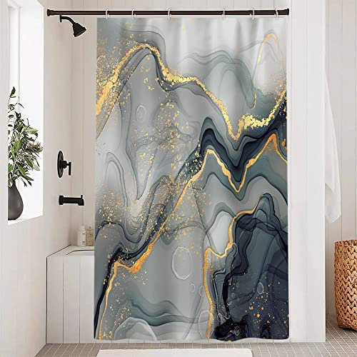 Uiiooazy Rideau Douche Anti Moisissure, Rideau de Douche 120x180cm Gris Aquarelle Effet Marbre Vert Rideaux de Baignoire Tissu Lavable Imperméable Polyester Rideaux Salle de Bain avec 8 Crochets