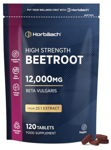 Beetroot Tablets 12,000mg | 120 Tablets (4 Month Supply) | High Strength 25:1 Beetroot Extract | Suitable for Vegans and Vegetarians | By Horbaach