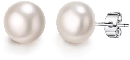 EVER FAITH 925 Sterling Silver 9mm Cream Freshwater Cultured Pearl Stud Earrings for Women Girls