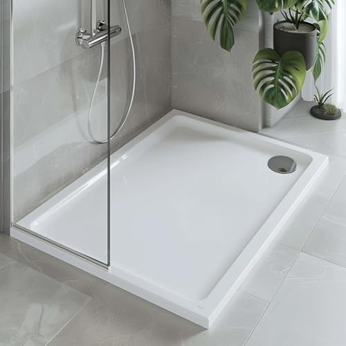 Go Bathrooms Shower Tray 1000 x 700mm White Rectangle Shower Tray 40mm Low Profile Enclosure Stone Resin Acrylic Capped Cubicle Tray